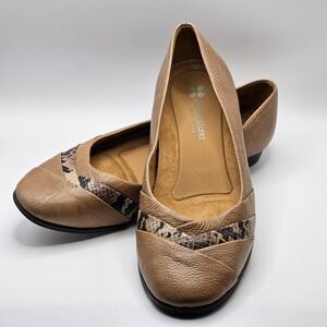 Naturalizer Jaye Tan Leather Snake Print Accent Ballet Flats Women Size 7M